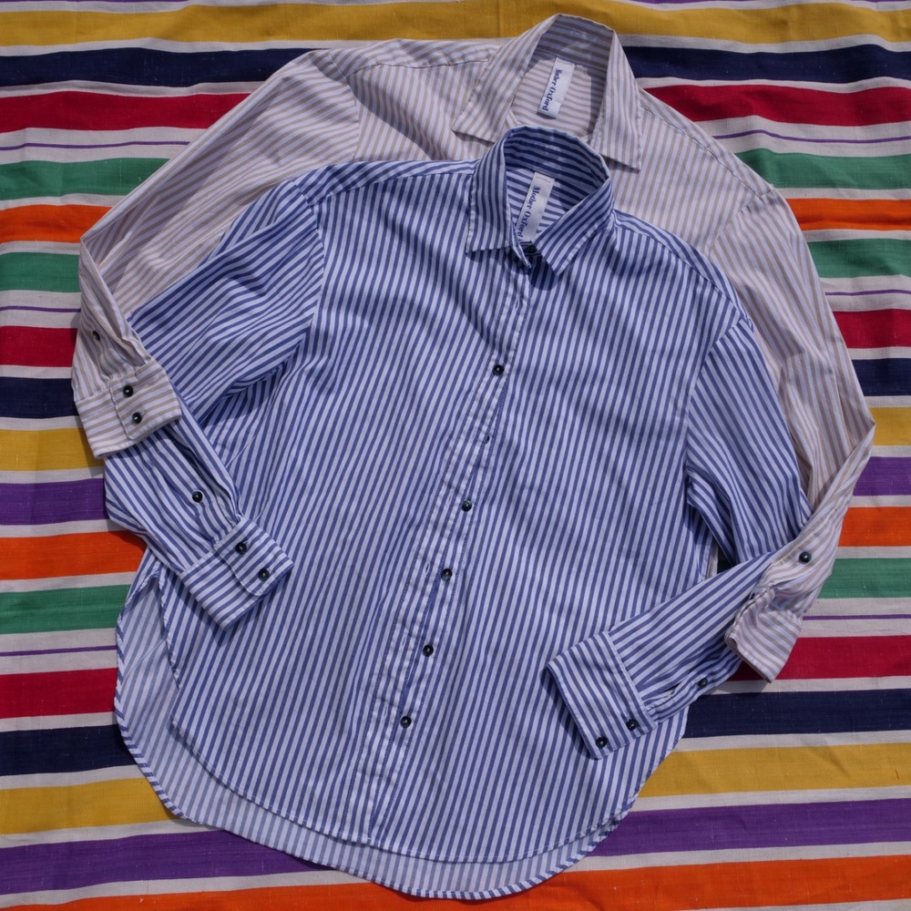 Lot of 2 modern Mother Oxford striped cotton oxford shirts